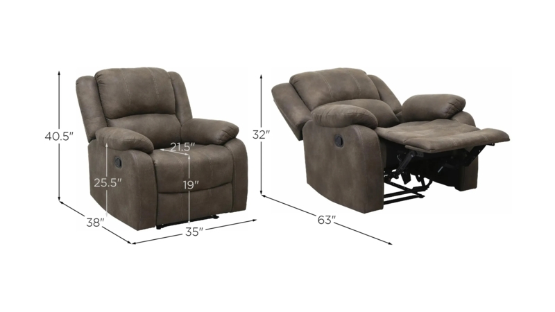 Manual Recliner Brown Suede-Like Fabric with Split Back Design