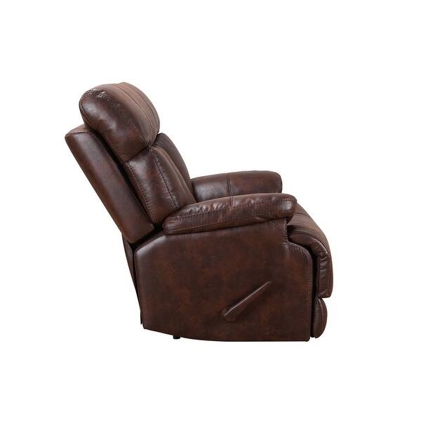 Manual Recliner Chair Chocolate Brown Leather-Like Plush Headrest Lever