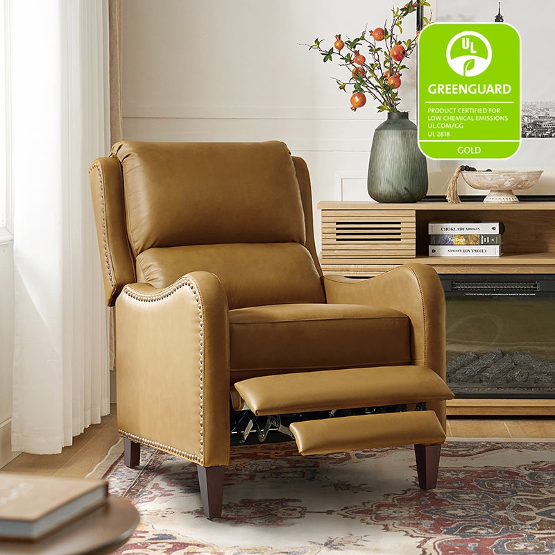 Manual Recliner Chair Horizontal Channeling Camel Leather-Like