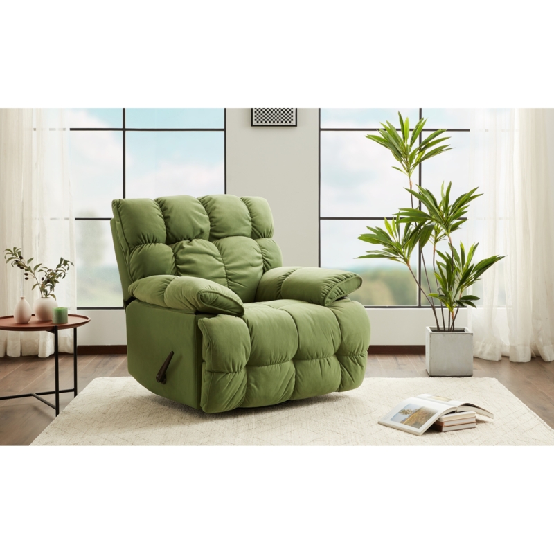 Manual Recliner Chair Lime Green Oversized Biscuit Tufted Fabric