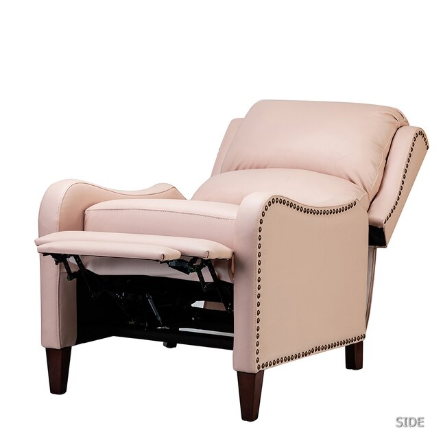 Manual Recliner Chair with Nailhead Trim, Blush Pink Leather-Like