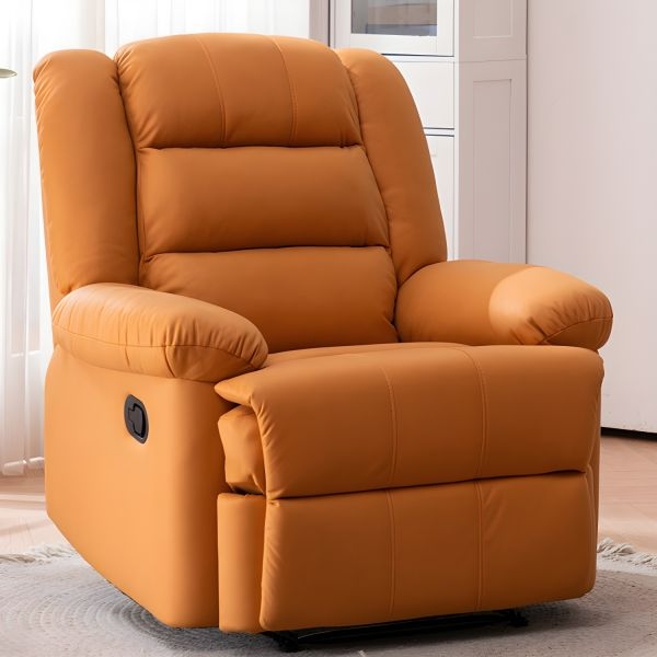 Manual Recliner Chair with Segmented Backrest, Contemporary Orange