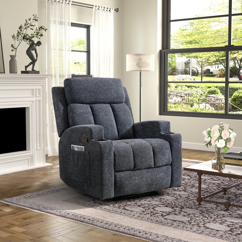 Manual Recliner Charcoal Grey Heathered Fabric Cup Holders