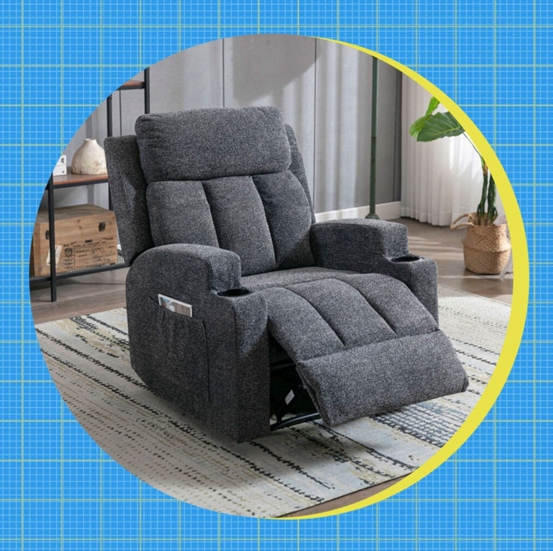 Manual Recliner Charcoal Textured Weave With Cup Holders
