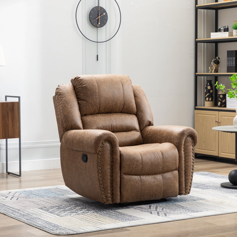 Manual Recliner: Chestnut Distressed Leather-like Trimmed