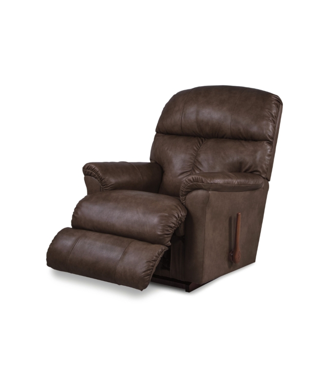Manual Recliner Cocoa Brown Leather-Like Tiered Back Wood Handle Chair