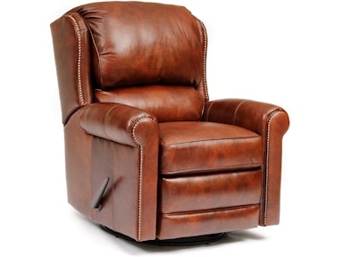 Manual Recliner Cognac Leather-Like with Nailhead Trim and Swivel Base
