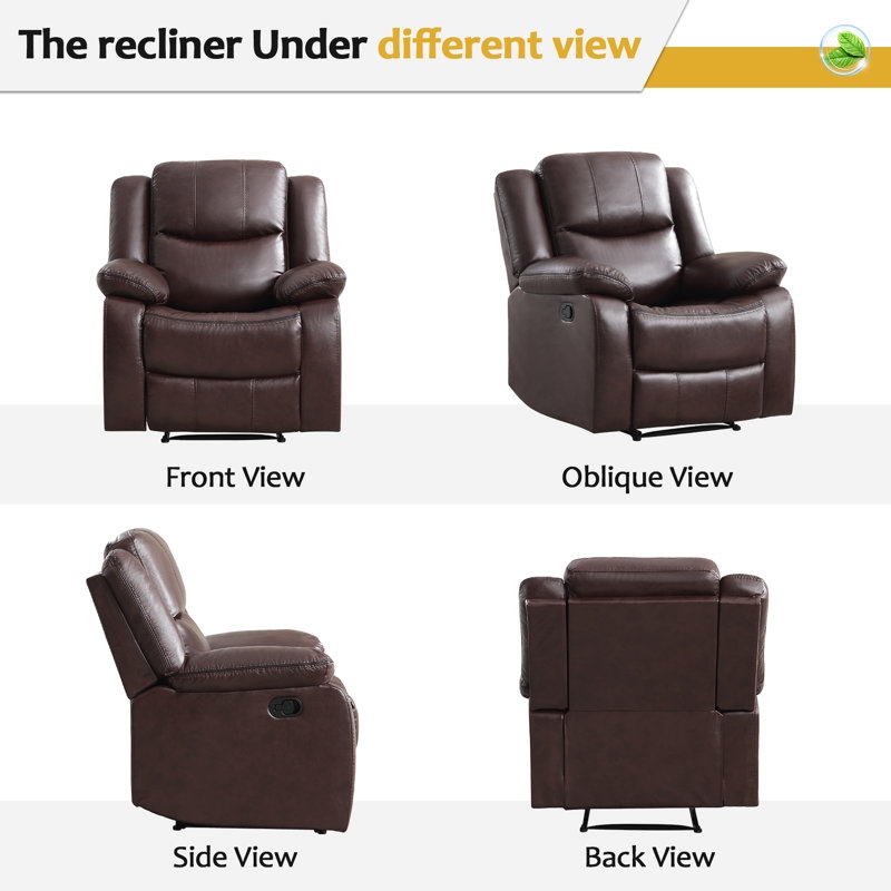 Manual Recliner Dark Brown Leather-Like with Horizontal Stitching