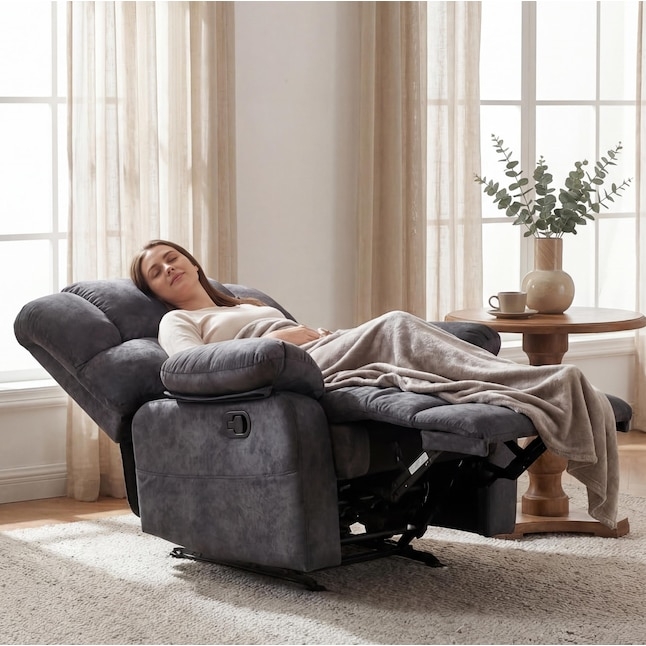 Manual Recliner Dark Gray Velvet Pillow Top Arms Overstuffed