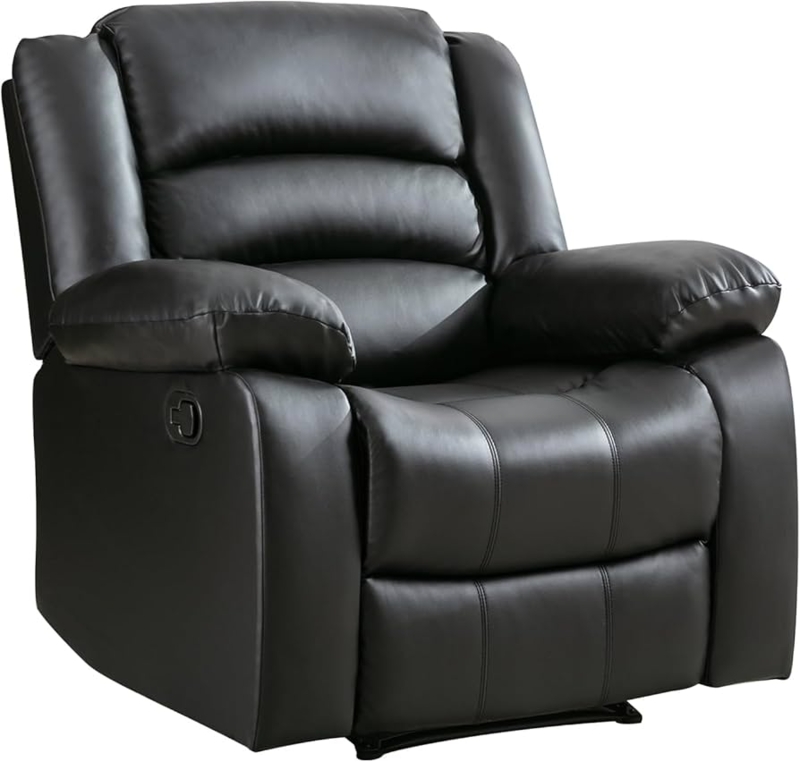 Manual Recliner Faux Leather Overstuffed Pull Lever Chair