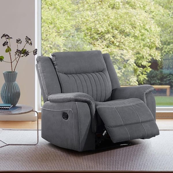 Manual Recliner Gray Microfiber Contrast Stitching Channel Tufted