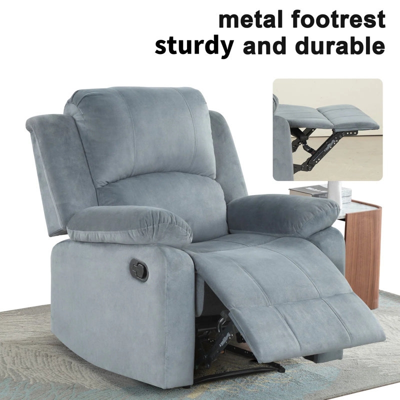 Manual Recliner Gray Microfiber Pillow Top Arms Segmented Back