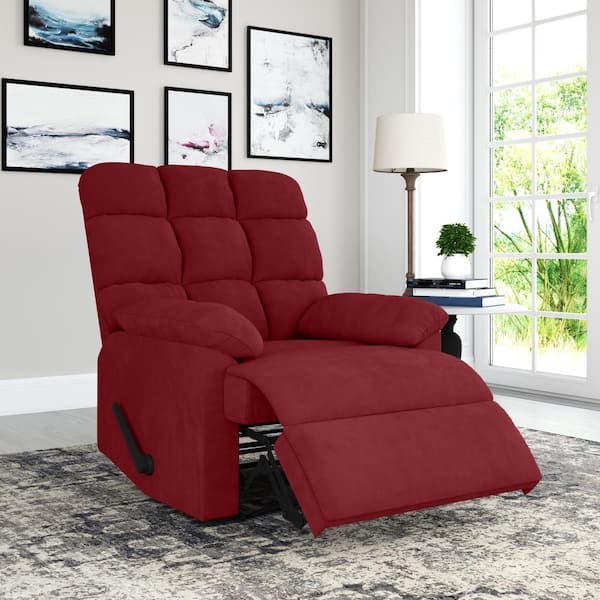 Manual Recliner in Crimson Red Microfiber with Grid Tufted Backrest