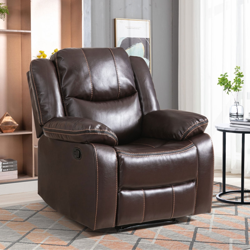 Manual Recliner in Dark Brown with Contrast Stitching