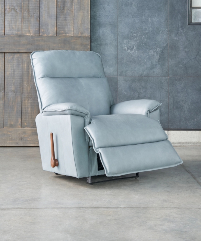 Manual Recliner Leather Like Dusty Blue Industrial Style