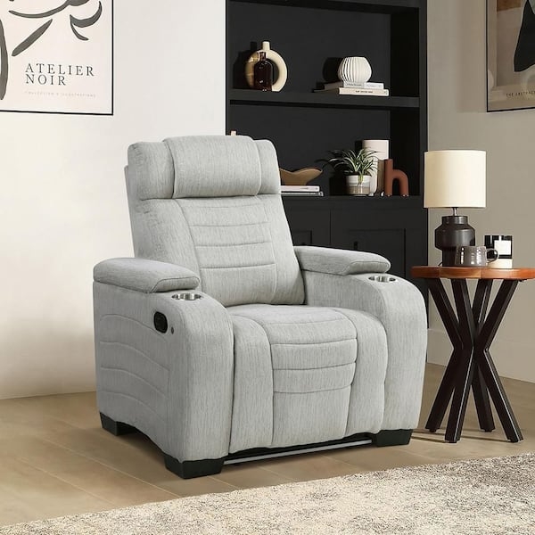 Manual Recliner Light Gray Microfiber Cup Holders Channel Stitch