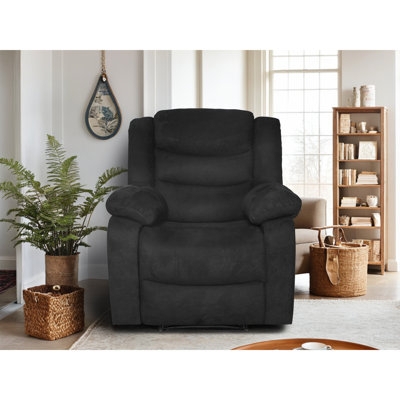 Manual Recliner Overstuffed Black Plush Padding Split Back