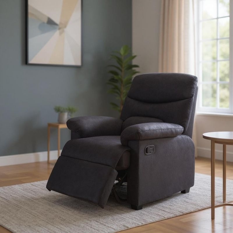 Manual Recliner Plush Charcoal Divided Back Pillow Top Arms