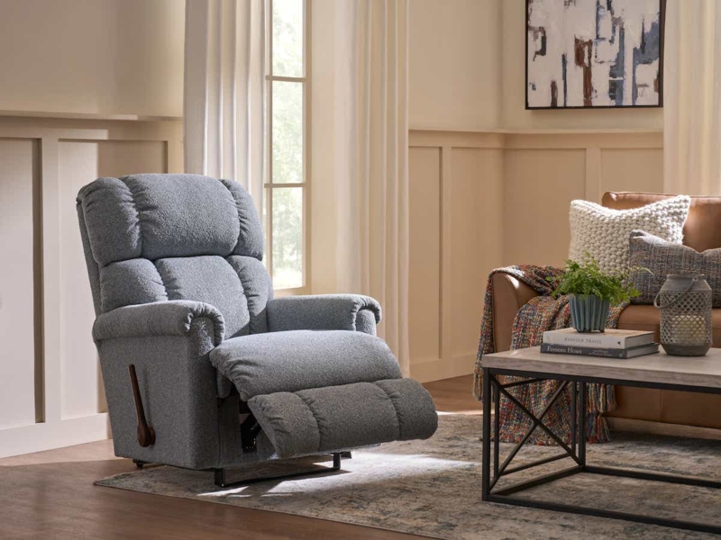 Manual Recliner Slate Blue Boucle Texture Plush Armchair