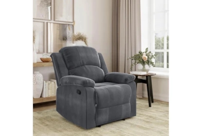 Manual Recliner Slate Grey Boucle Texture with Segmented Backrest