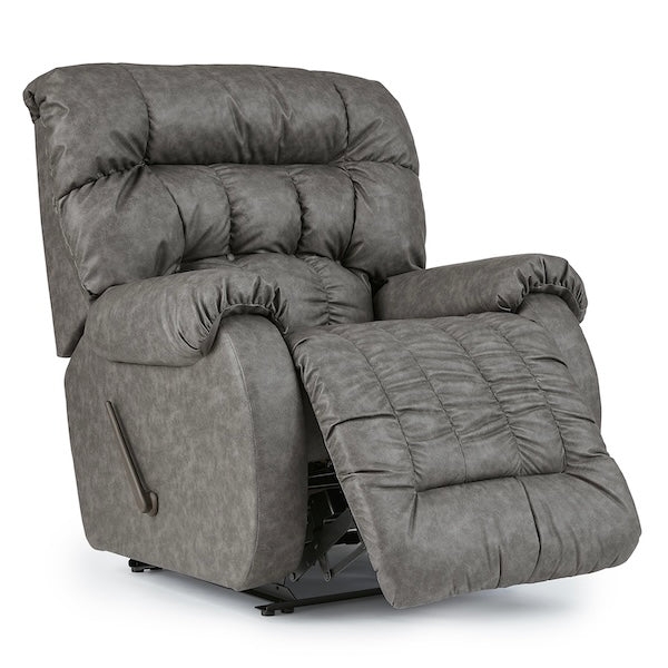 Manual Recliner, Slate Grey Leather-Like, Tiered Back, Overstuffed
