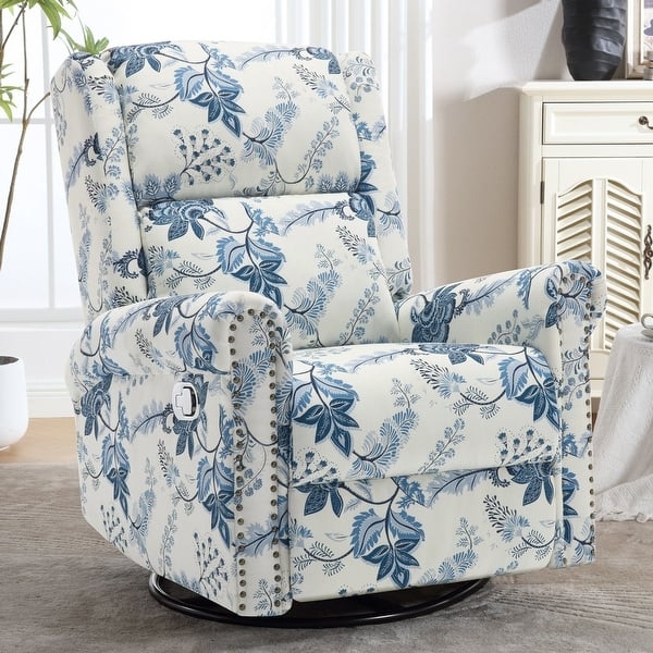 Manual Recliner Swivel Glider Botanical Floral Nailhead Trim Rocking Base