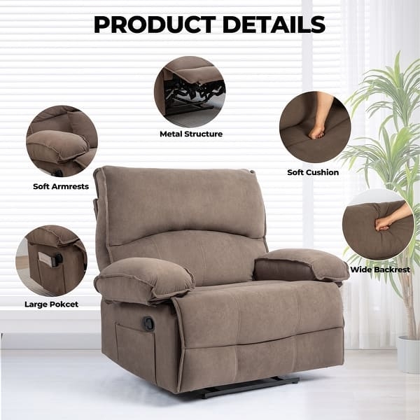 Manual Recliner Taupe Brown Fabric Quilted Detail Side Pocket