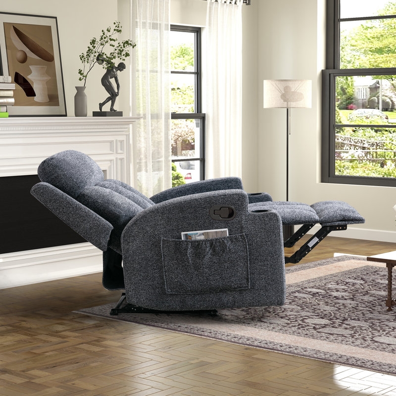 Manual Recliner Textured Fabric Charcoal Cup Holders Side Pocket