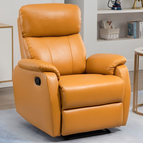 Manual Recliner with Pillow-Top Arms and Side Lever, Leather-Like