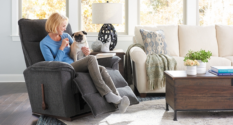 Manual Recliner with Split Back Cushion in Charcoal Upholstery