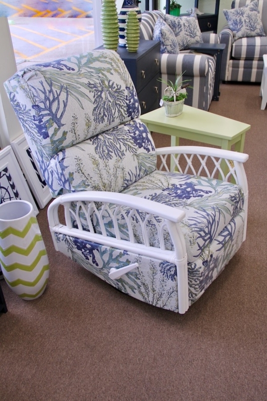 Manual Recliner with White Lattice Frame and Coral Print