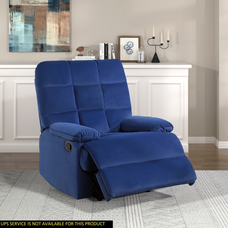 Manual Reclining Chair in Cobalt Blue Velvet with Square Tufted Back