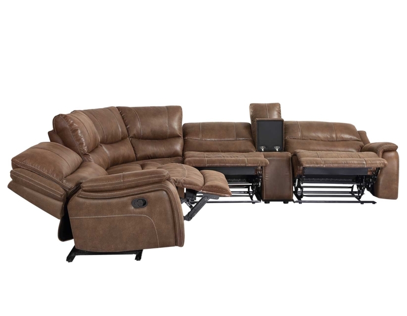 Manual Reclining Sectional Leather-Like Decorative Stitching