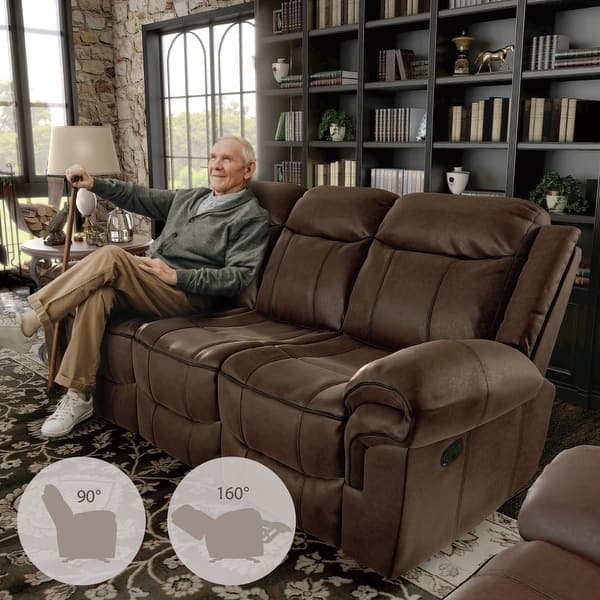 Manual Reclining Sofa with 160 Degree Recline and Pillow Top Arms