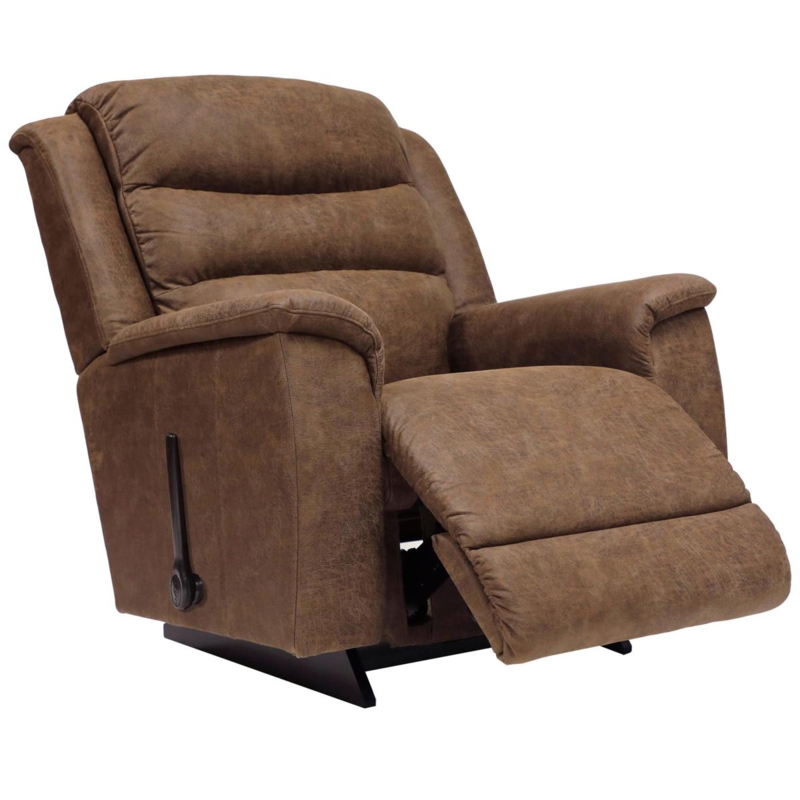 Manual Rocker Recliner Brown Distressed Fabric Tiered Back Cozy Chair