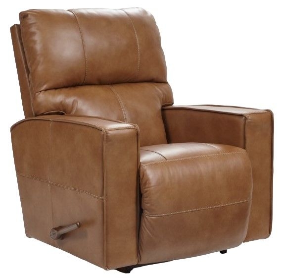 Manual Rocking Recliner Camel Leather-Like Track Arms Modern Tan Chair
