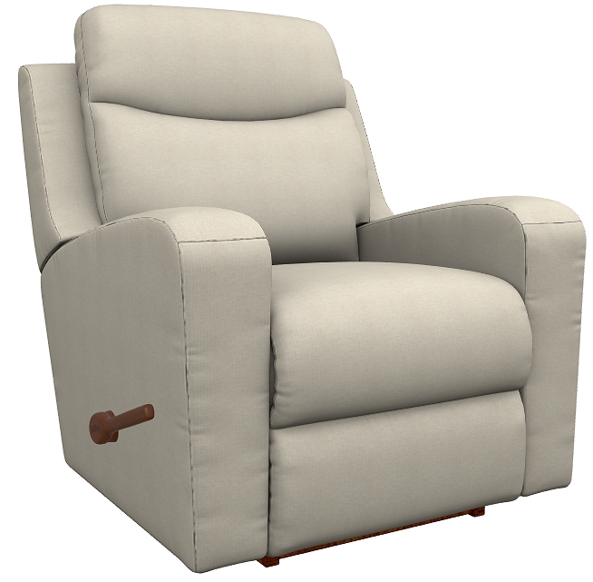 Manual Rocking Recliner Cream Linen-like Woven Fabric Wood Toned Handle