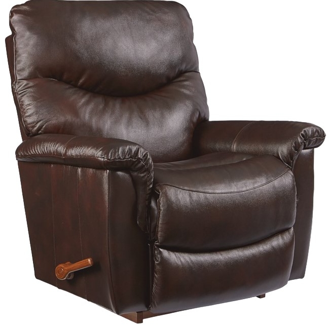 Manual Rocking Recliner Dark Walnut Leather-Like Tiered Back Cozy Seat