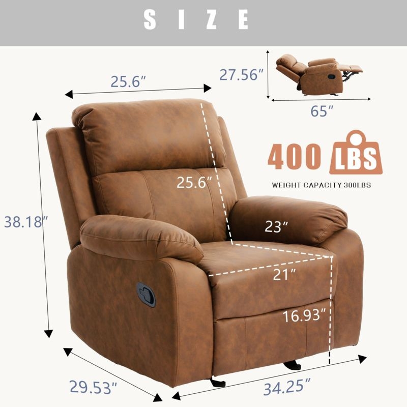 Manual Rocking Recliner in Brown featuring Split Lumbar Support