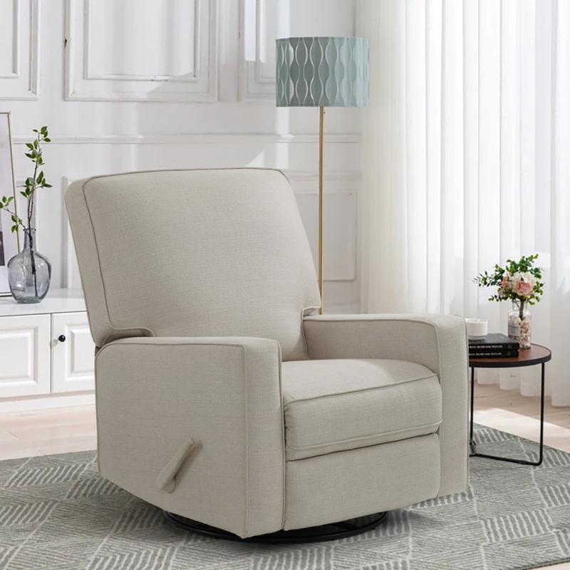 Manual Swivel Glider Recliner Chair in Woven Fabric with Squared Arms