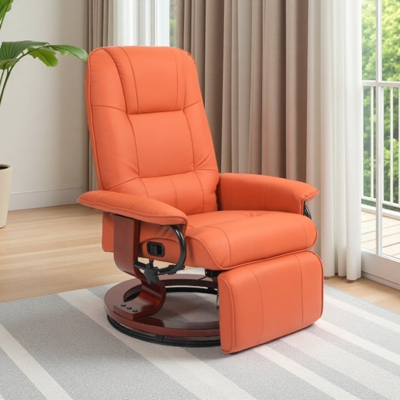 Manual Swivel Recliner Chair with Wood Ring Base and High Back