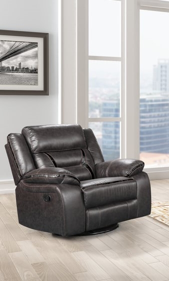 Manual Swivel Recliner Chestnut Contrast Stitching Leather Look