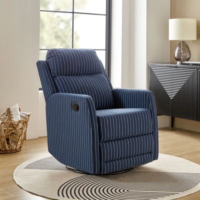 Manual Swivel Recliner, Navy and White Striped, Rocker Mechanism