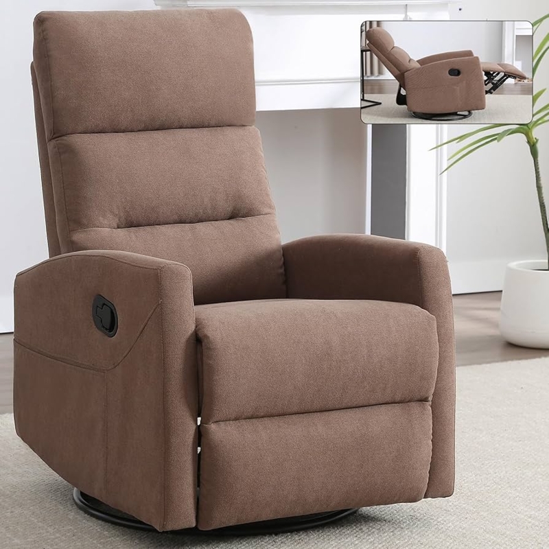 Manual Swivel Recliner Slim Silhouette Woven Texture Small Space