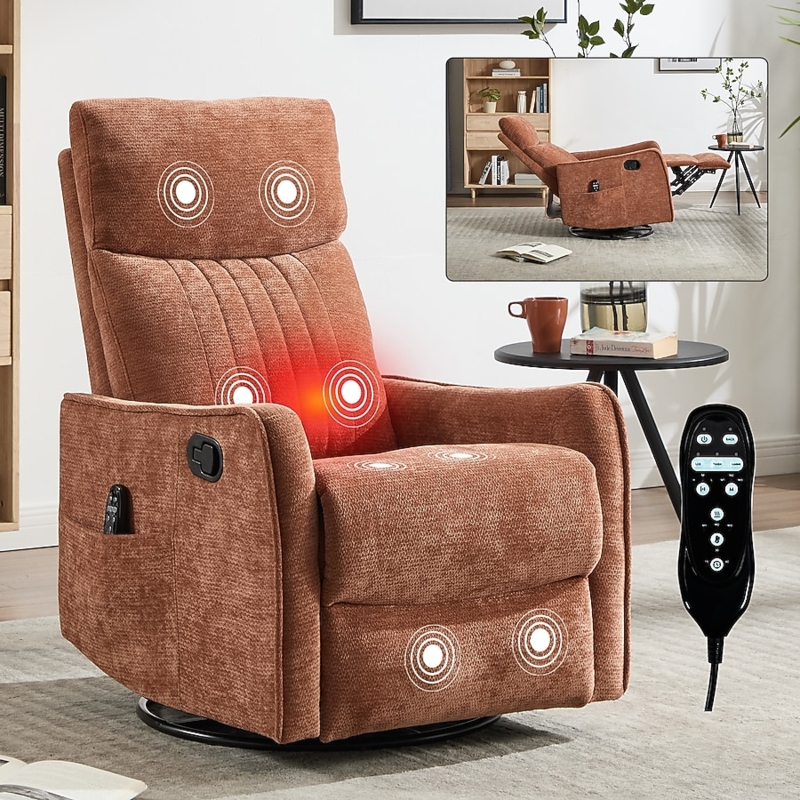 Manual Swivel Rocker Recliner with Heat and Massage