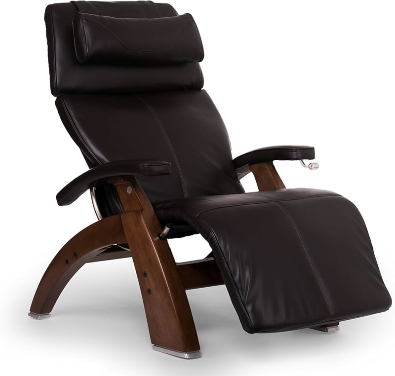 Manual Zero Gravity Recliner in Espresso Brown with Curved Wooden Base
