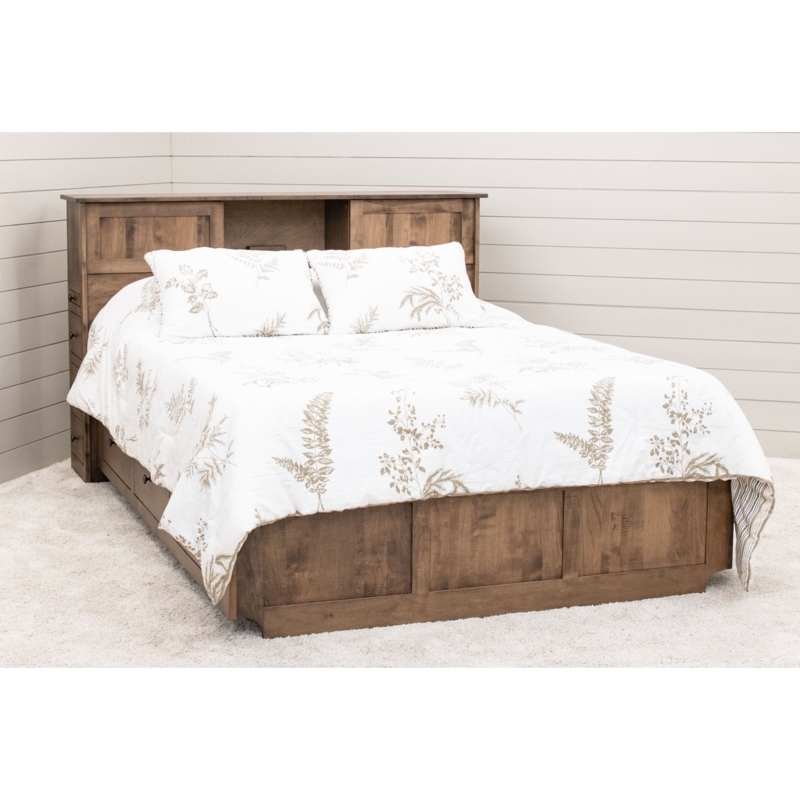 Maple Wood Storage Bed with Bookcase Headboard & Drawers