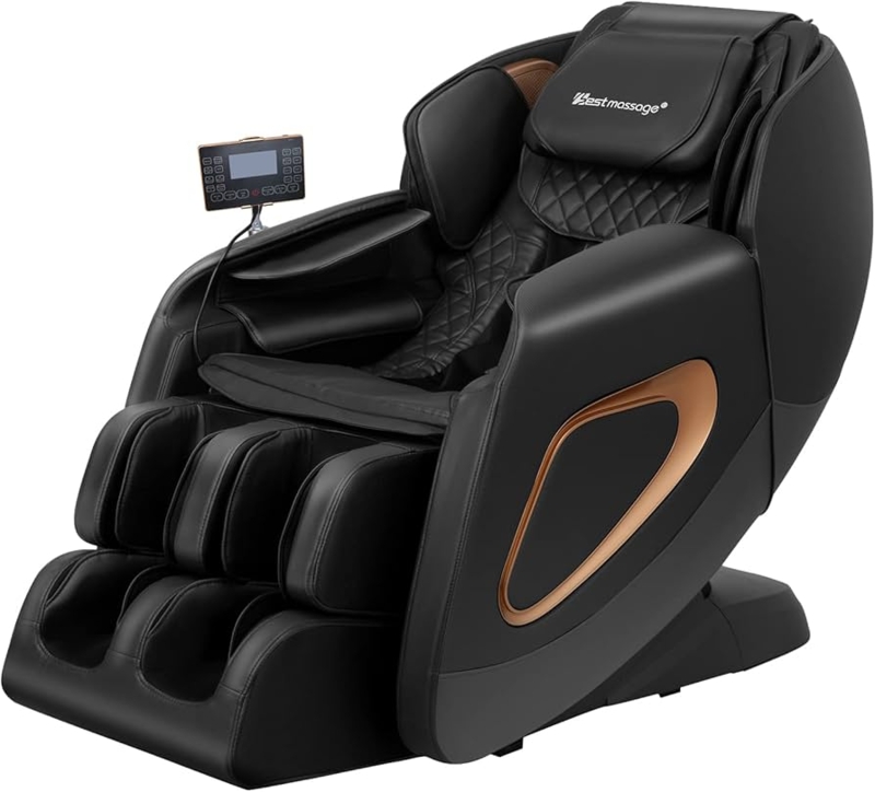 Massage Chair Black Zero Gravity Recliner Bronze Accents Quilted