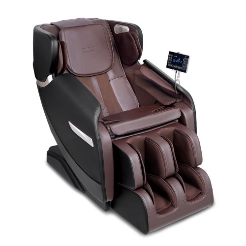 Massage Chair Brown Leather Recliner High Tech Touchscreen