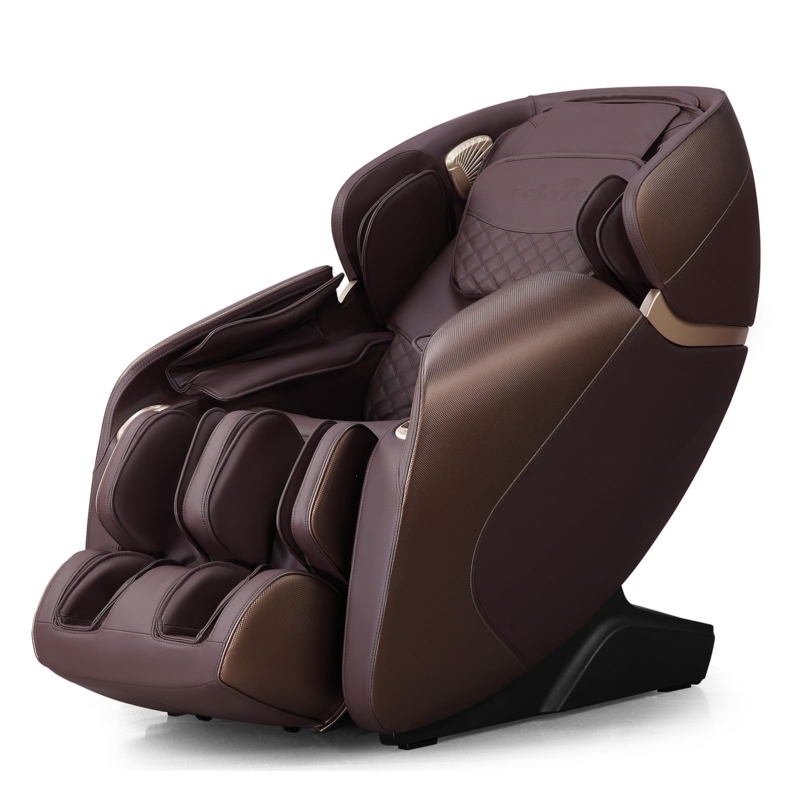 Massage Chair Chocolate Brown Zero Gravity Shiatsu with Champagne Trim
